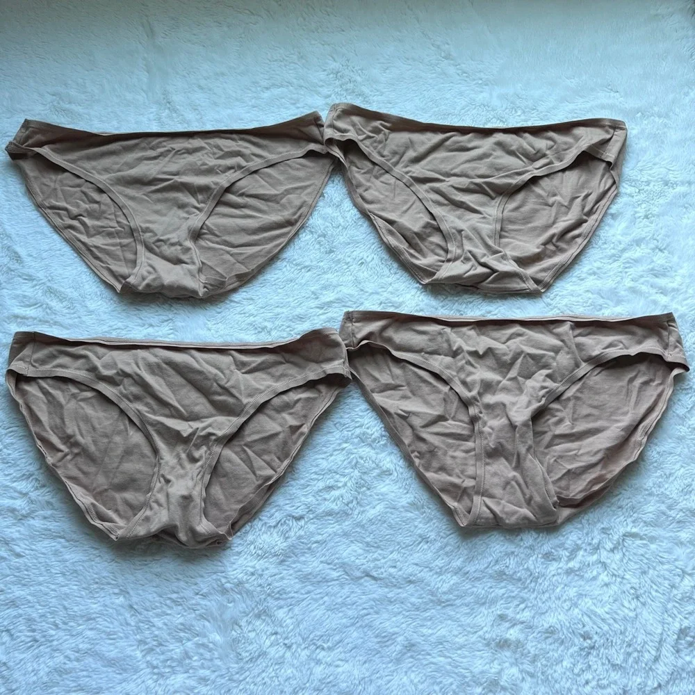 Quince Womens Organic Cotton Stretch Bikini Panties 4-Pack Tan Nude Size Medium
